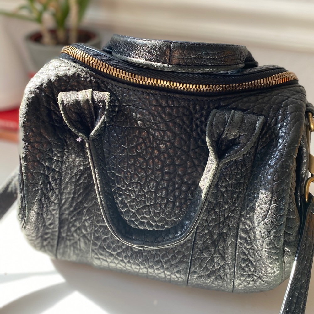 Alexander Wang Black Textured Leather Satchel with Gold Hardware